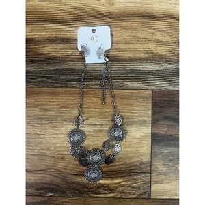 Charming Charlie silver-tone medallion circle bib necklace & earrings